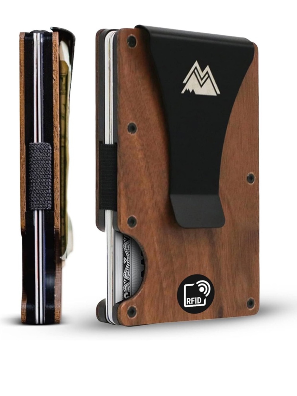 RFID-Blocking Wood Money Clip Wallet with Black Clip